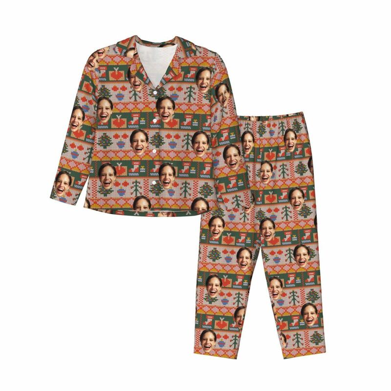 Personalized Pajamas Custom Photo Christmas Style Elements Festive Vibe Pattern Design Gift for Family