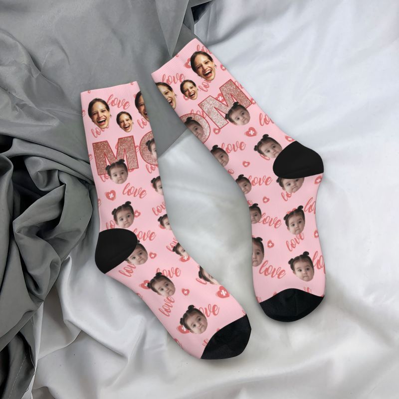 Hot Stamping "MOM" Personalized Face Socks with Baby Photo Added