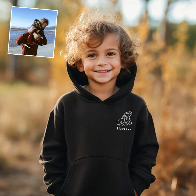 Personalized Children Embroidered Hoodie Custom Outline Drawing Warm Gift For Boys