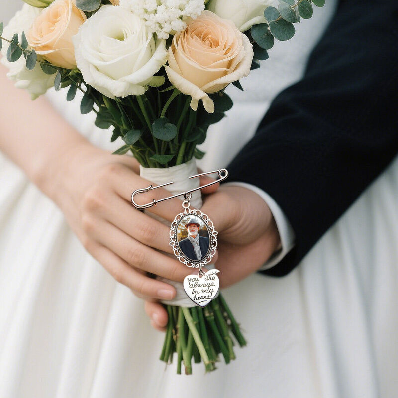 Custom Photo and Text Bouquet Charm Memory Remembrance Pin Wedding Memorial Gifts for Friends
