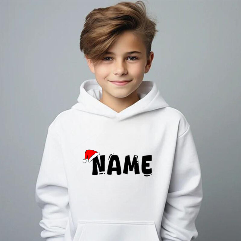 Personalized Children's Hoodie Custom Name With Christmas Hat Warm Gift For Children