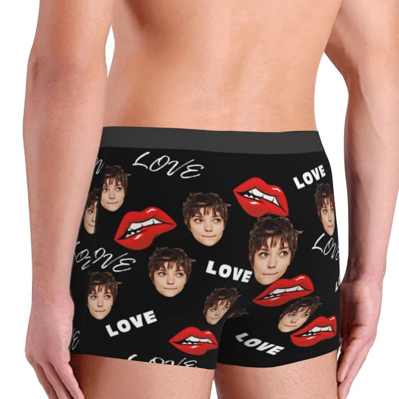 Personalized Photo Men's Underwear Boxer Briefs with Red Mouth Pattern Cool Gift for Boy Friend
