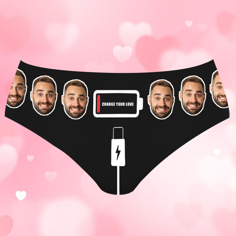 Personalized Picture Women's Underwear Creative Gift for Dear Wife "Charge Your Love"