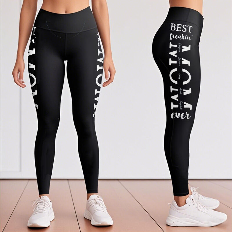 Personalized Leggings Best Mom Ever with Custom Names Warm Design Gift for Mother's Day