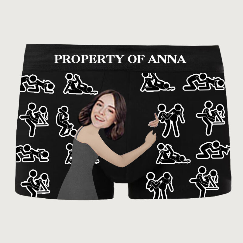 Personalized Picture And Name Men's Underwear Boxer Briefs with Girl's Hug Pattern Creative Gift for Boyfriend