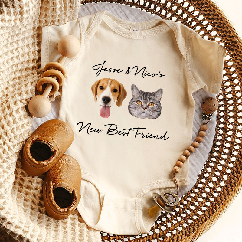 Personalized Baby Onesie Custom Pet Head Photos New Best Friend Attractive Baby Shower Gift for Pet Lovers
