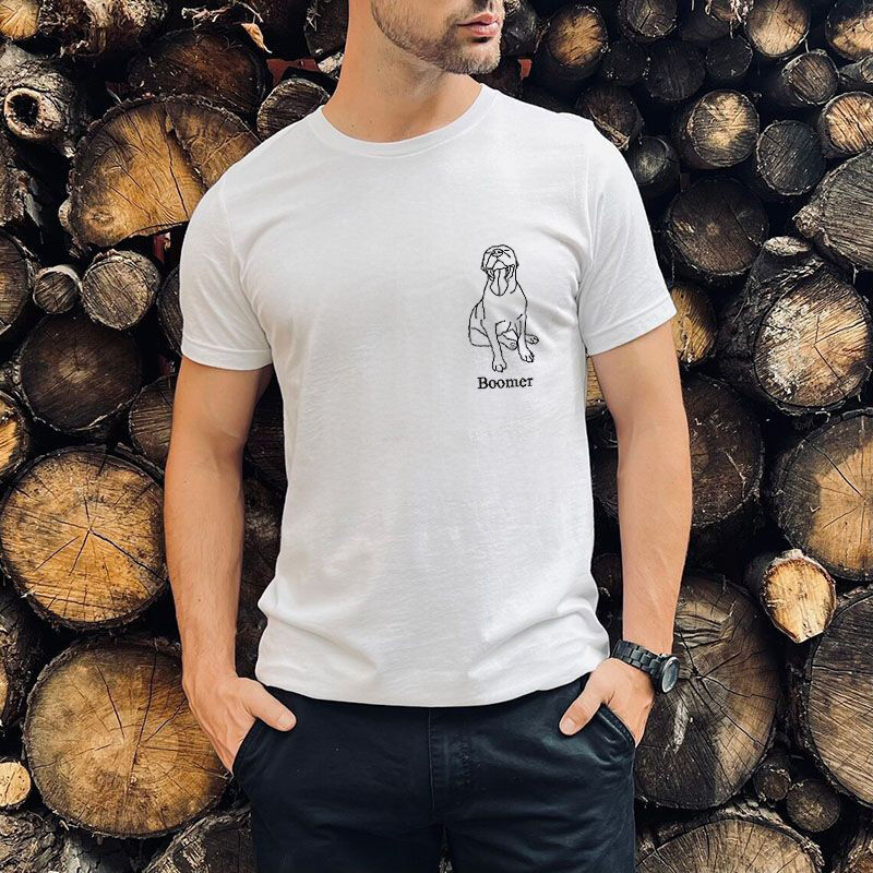 Personalized T-shirt Custom Embroidered Pet Contour Line Drawing Unique Gift for Pet Lover