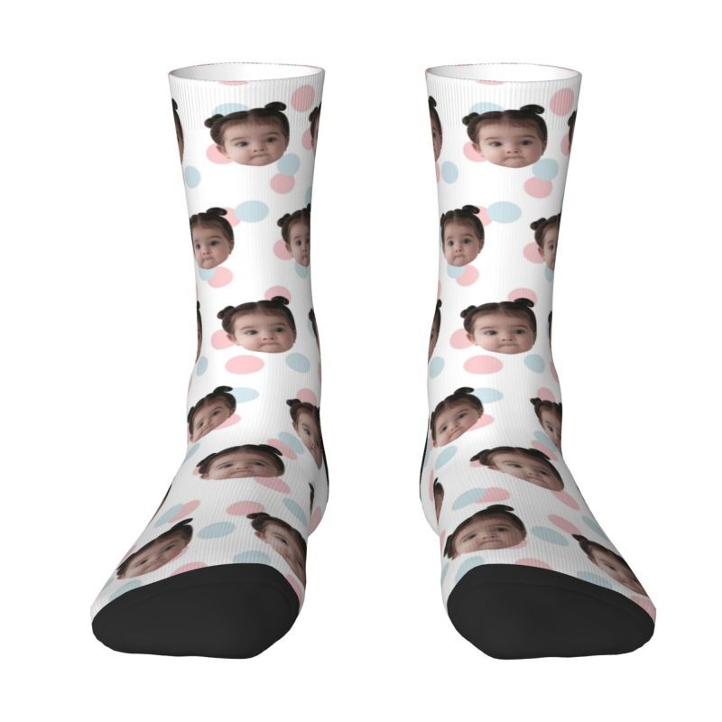 Customized Photo Socks Breathable Material with Colorful Polka Dots for Friends