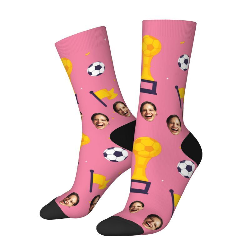 Custom Face Socks with Football Pattern Can Add Photos for Friends