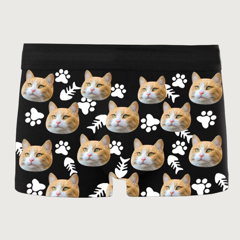 Personalized Photo Men's Underwear Boxer Briefs With Animal Footprints Pattern Wonderful Gift for Pet Lover