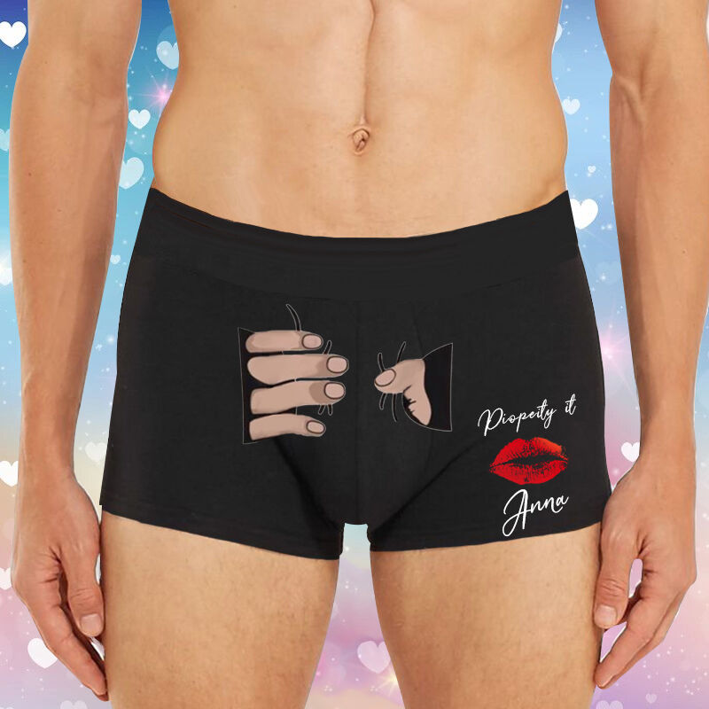 Personalized Name Men's Underwear Boxer Briefs with A Hand Pattern Creative Valentine's Day Gift
