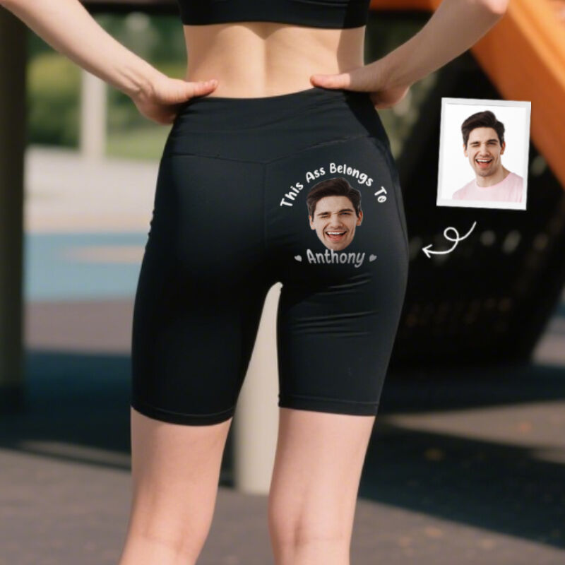 Personalized Biker Leggings This Belongs To You Custom Photo Fun Design Gift for Her Lovers Wife