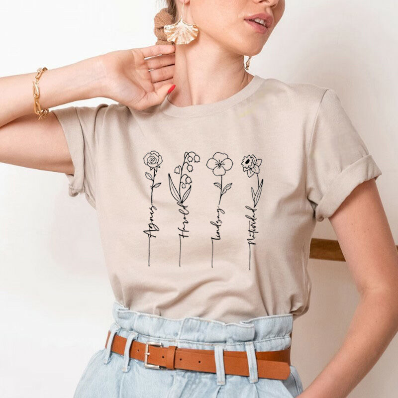 Personalized T-shirt with Custom Name and Flower Design for Sweet Mom