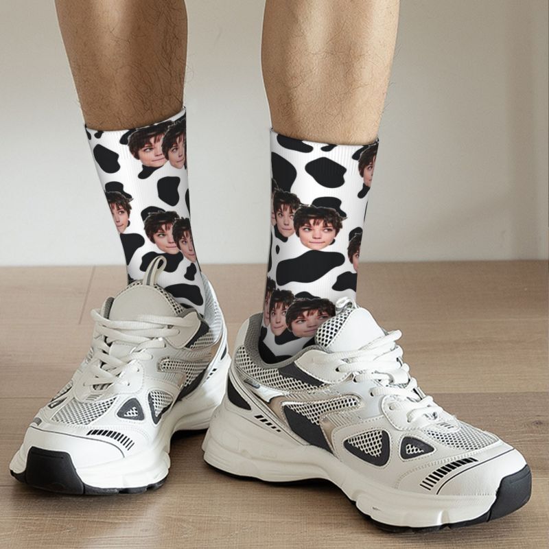 Custom Socks Cow Pattern Print Funny Three Face Photos