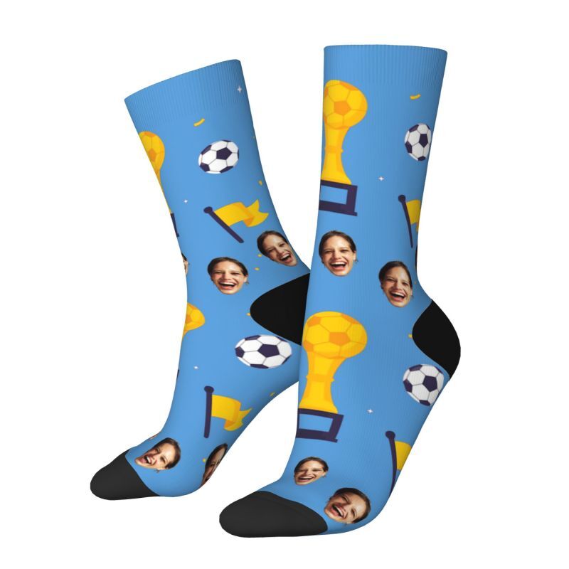 Custom Face Socks with Football Pattern Can Add Photos for Friends