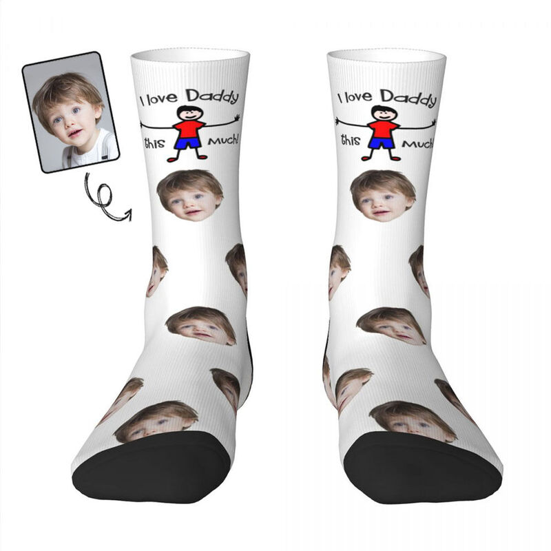 "I LOVE DADDY THIS MUCH" Customized Face Socks Gift from Son to Dad