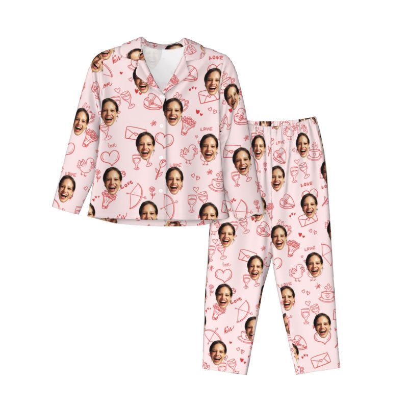 Personalized Pajamas Custom Photo Simple Cute Little Pattern Design Adorable Gift for Her