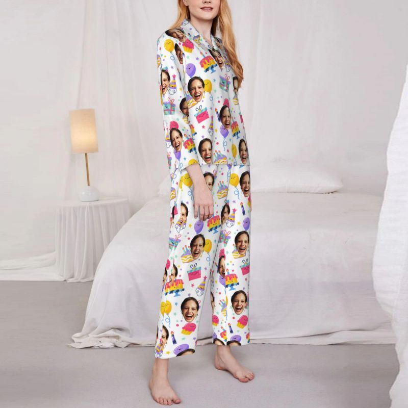 Personalized Pajamas Custom Photo Cake Celebration Party Cute Pattern Design Birthday Gift for Family