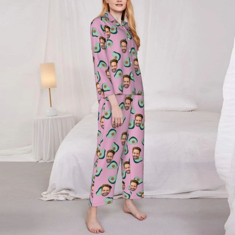 Personalized Pajamas Custom Photo and Color Avocado Pattern Design Creative Gift for Family Members