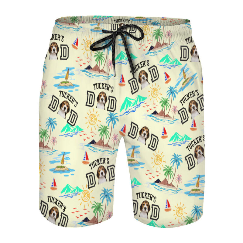 Personalized Picture Men's Beach Shorts with Sun Pattern Interesting Gift for Dad