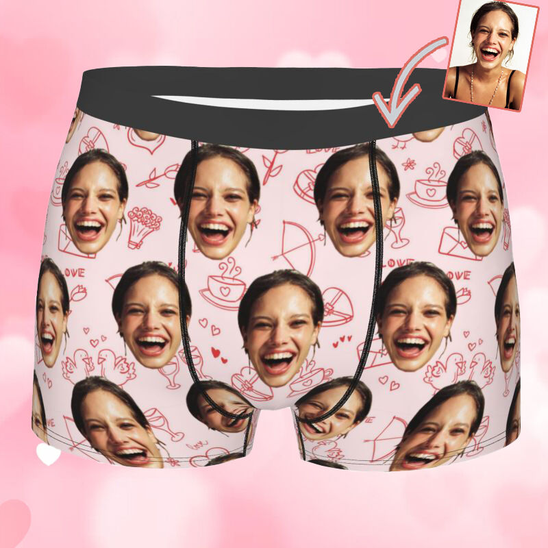 Personalized Photo Men's Underwear Boxer Briefs with Envelope Pattern Perfect Gift for Husband