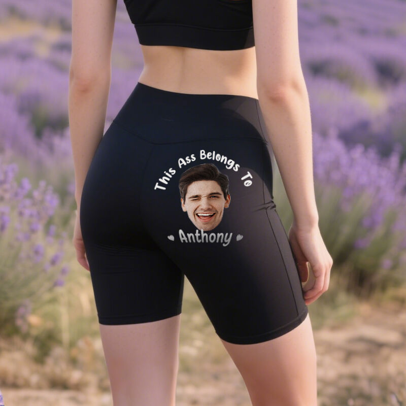 Personalized Biker Leggings This Belongs To You Custom Photo Fun Design Gift for Her Lovers Wife