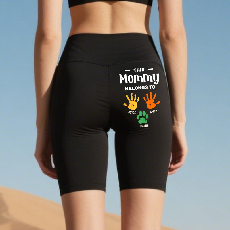 Personalized Biker Leggings This Mommy Belongs To Custom Colorful Hands Design Funny Mother's Day Gift