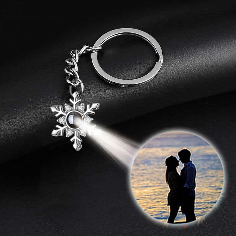 Personalized Photo Projection Keychain-Christmas Snowflakes