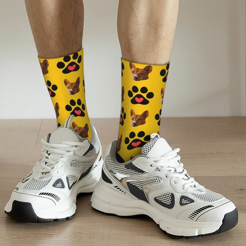 Personalized Face Socks with Black Paw Print Gift for Pet Lovers