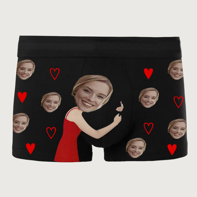 Personalized Photo Men's Underwear Boxer Briefs With Heart Pattern Best Gift for Valentine's Day