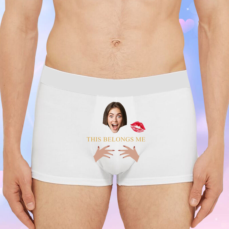Personalized Picture Men's Underwear Boxer Briefs Creative Present for Boyfriend "This Belongs Me"