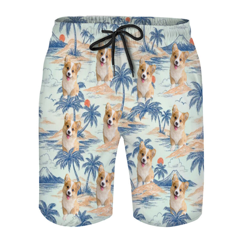 Personalized Picture Men's Beach Shorts with Sunset Pattern Great Gift for Brother