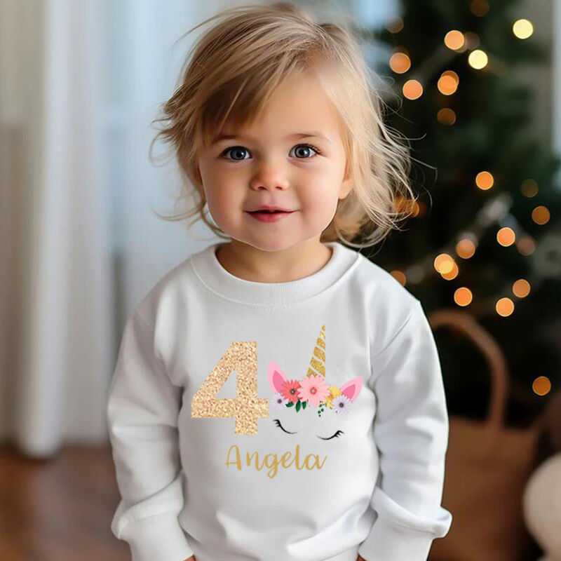 Personalized Children's Sweatshirt Custom Name And Age With Unicorn Pattern Cute Gift For Girls