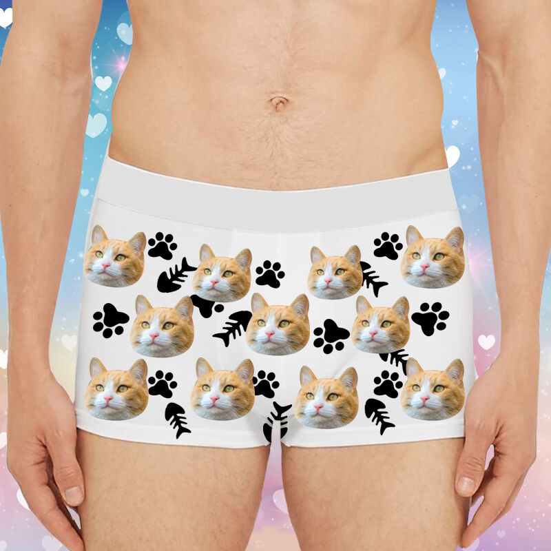 Personalized Photo Men's Underwear Boxer Briefs With Animal Footprints Pattern Wonderful Gift for Pet Lover