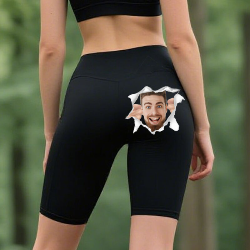 Personalized Biker Leggings Custom Head Photo Fun Crack Pattern Design Creative Gift for Her Lovers