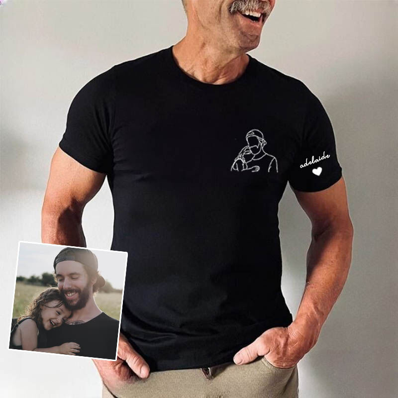 Personalized T-shirt Picture Line Design with Custom Name On The Sleeve for Dear Dad