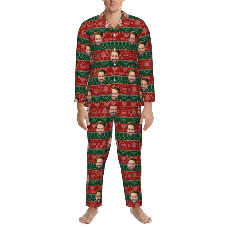 Personalized Pajamas Custom Photo Red and Green Christmas Style Element Design Great Gift for Family