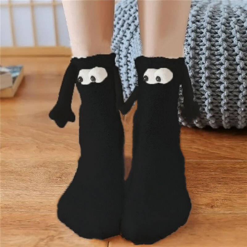 Simple Holding Hands Magnetic Socks with Big Eyes Pattern Funny Gift for Couples