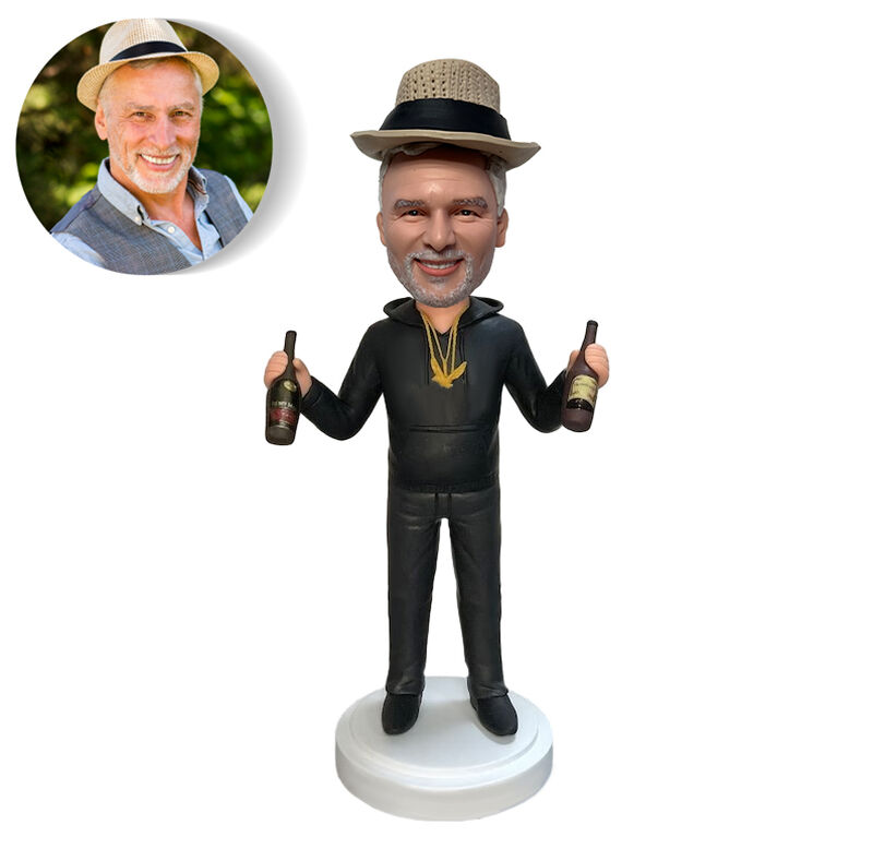 Personalized Bobblehead of Man Holding Wine Bottles