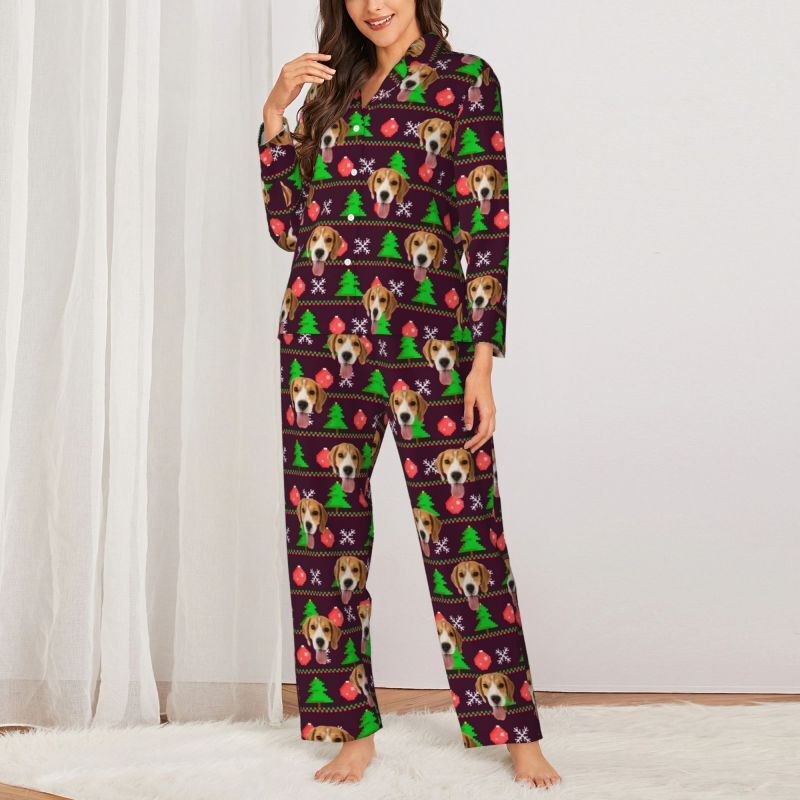 Personalized Pajamas Custom Pet Photo Christmas Icons Pixel Design Playful Gift for Pet Lovers