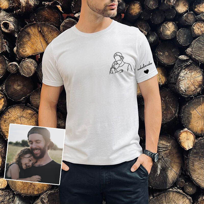 Personalized T-shirt Picture Line Design with Custom Name On The Sleeve for Dear Dad