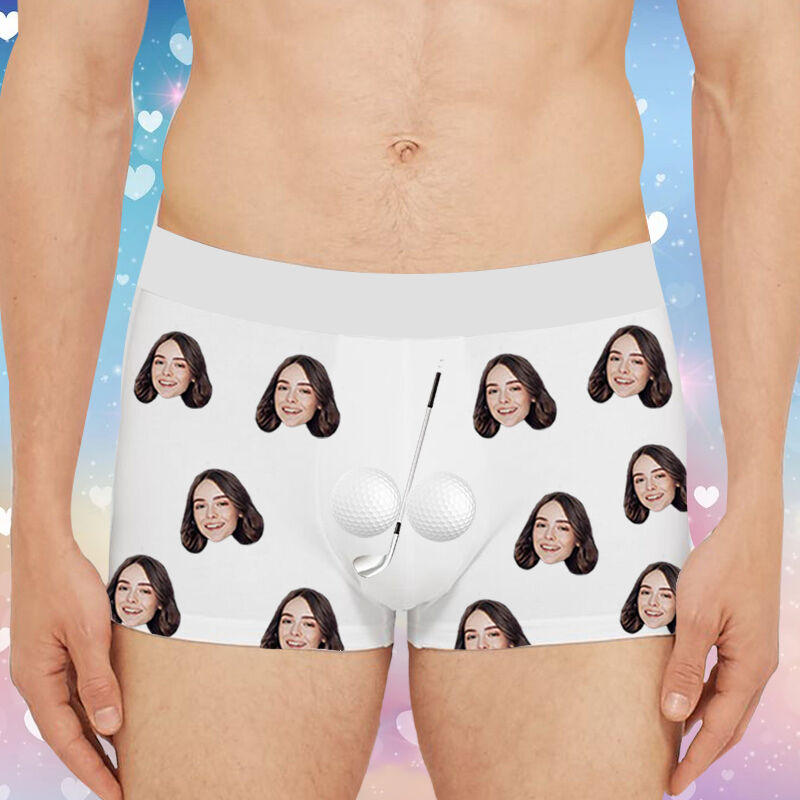 Personalized Picture Men's Underwear Boxer Briefs with Golf Pattern Simple Valentine's Day Gift