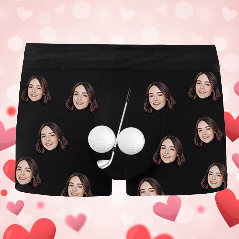Personalized Picture Men's Underwear Boxer Briefs with Golf Pattern Simple Valentine's Day Gift