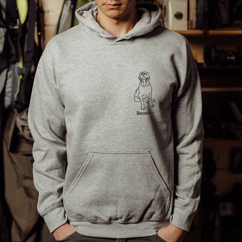 Personalized Hoodie Custom Embroidered Pet Contour Line Drawing Unique Gift for Pet Lover