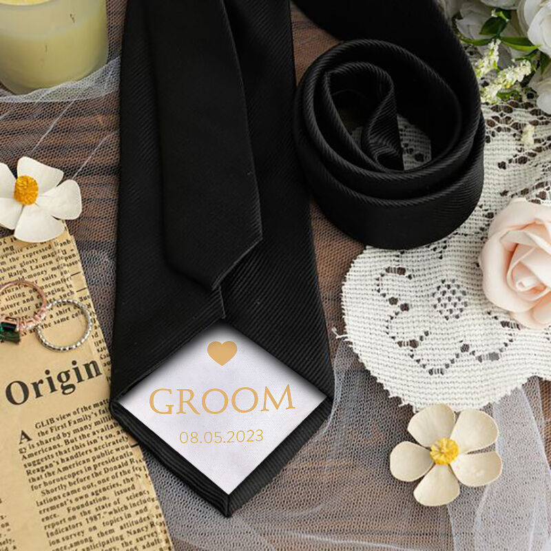 Custom Date Tie with Heart Pattern Best Gift for Groom