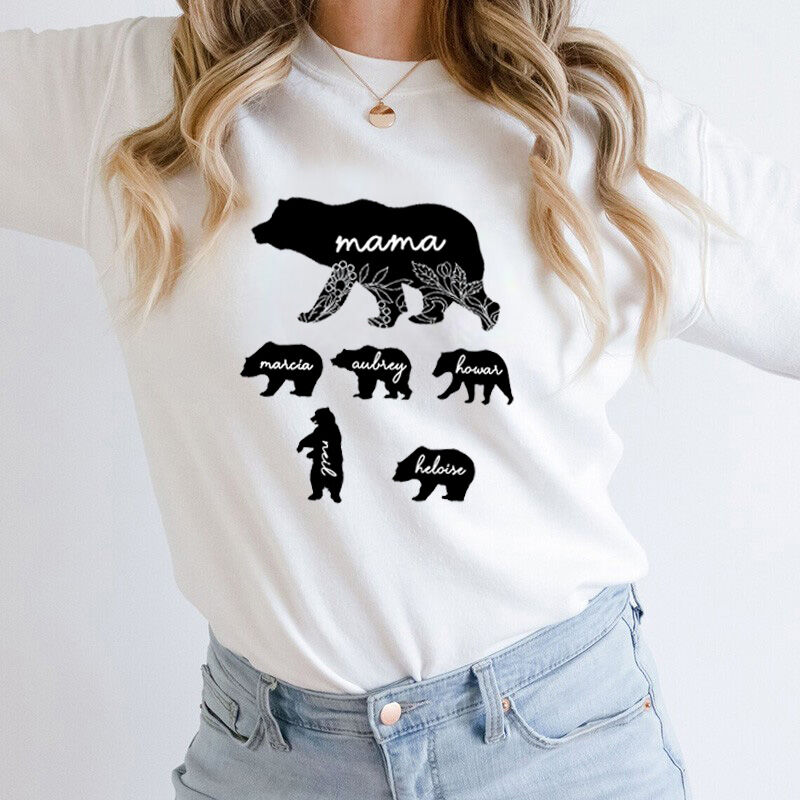 Personalized Sweatshirt Mama Bear and Her Babies with Custom Name for Super Mom