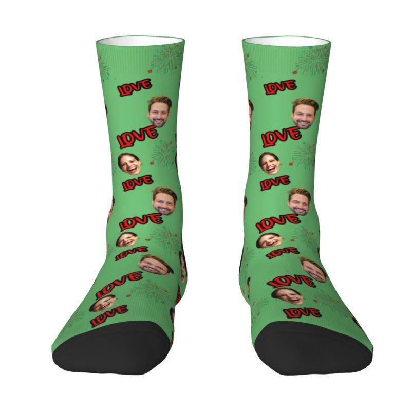Customized Face Socks with Love Text for Anniversary Gifts for Couples