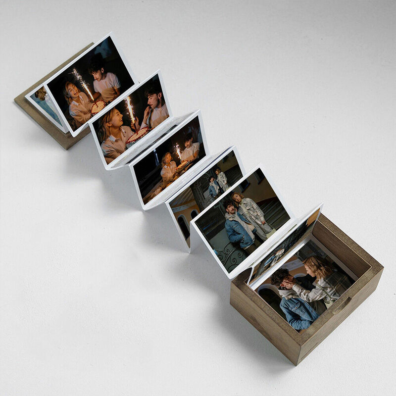 Custom Wooden Photo Box Pull out Photo Album Couple Photo Box for Valentine's Day