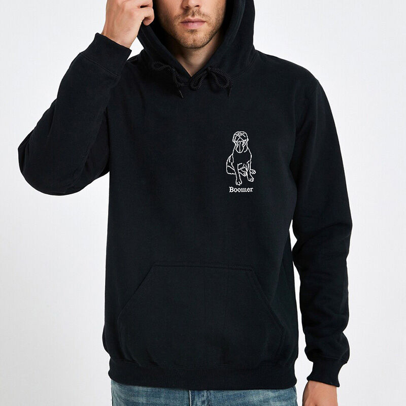 Personalized Hoodie Custom Embroidered Pet Contour Line Drawing Unique Gift for Pet Lover