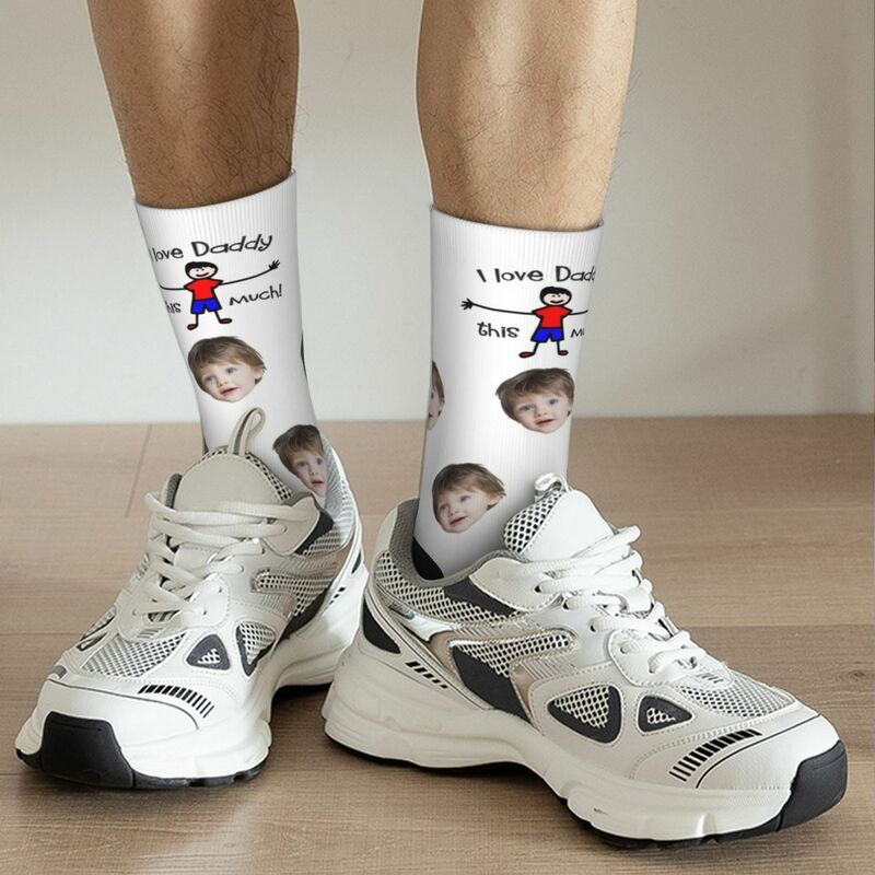 "I LOVE DADDY THIS MUCH" Customized Face Socks Gift from Son to Dad